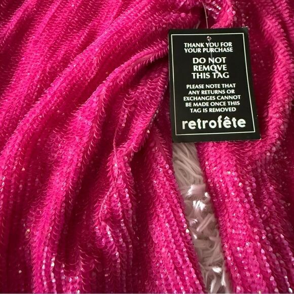 NWT Retrofete Sequins Beaded Gabrielle Robe Wrap Dress in Hot Pink Size M - Picture 4 of 10